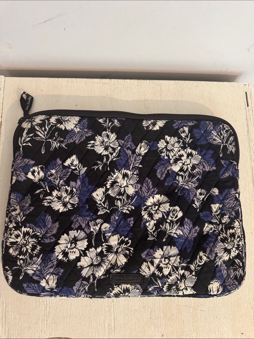 Vera Bradley Frosted Flora Black/Blue/Gray Cotton Quilted Laptop Sleeve